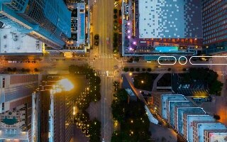 Top view of city tall buildings