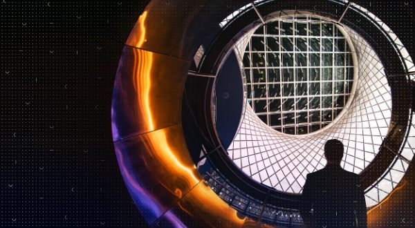 Man standing in at a circular walkway