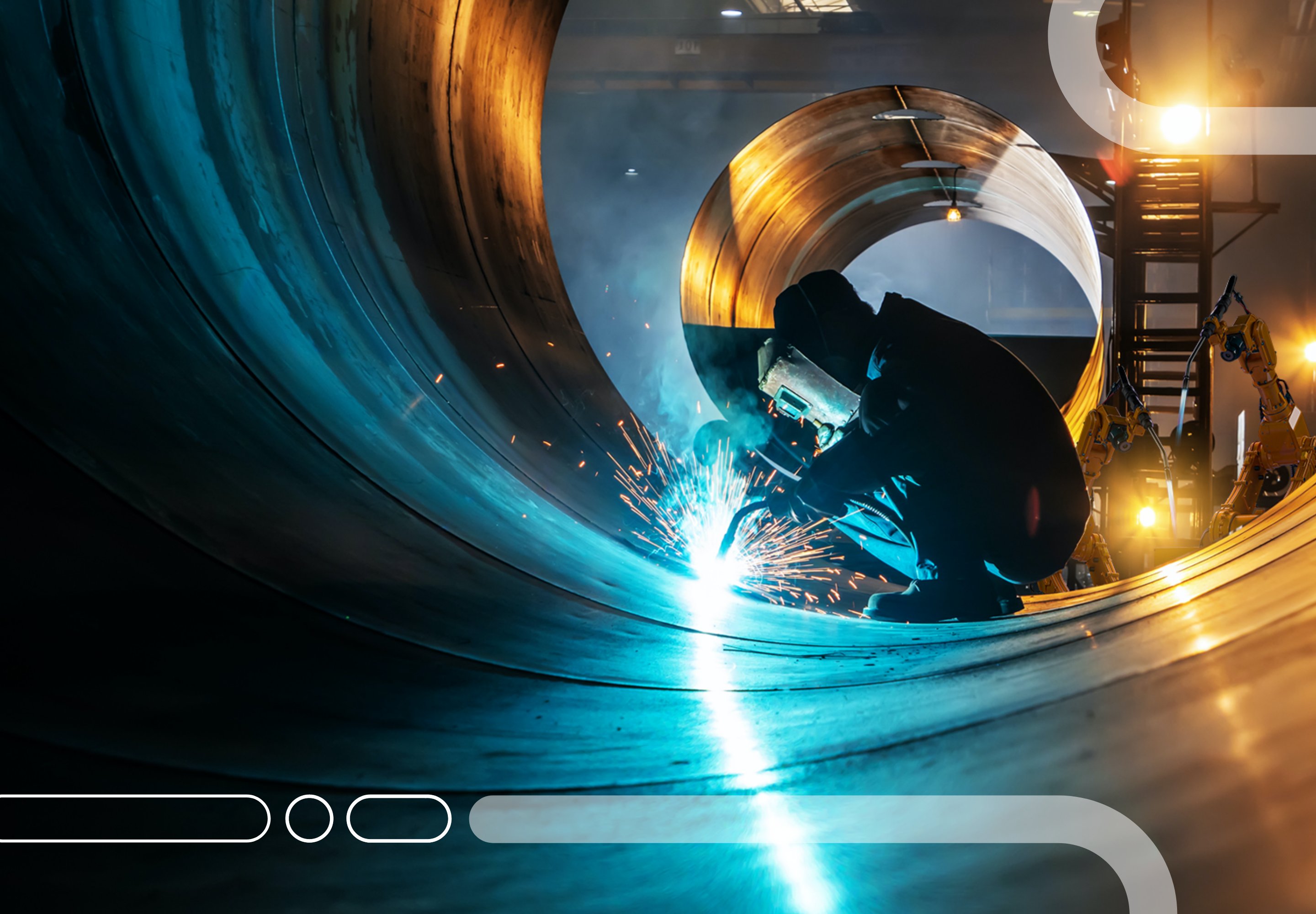 Man welding inside a metal tube