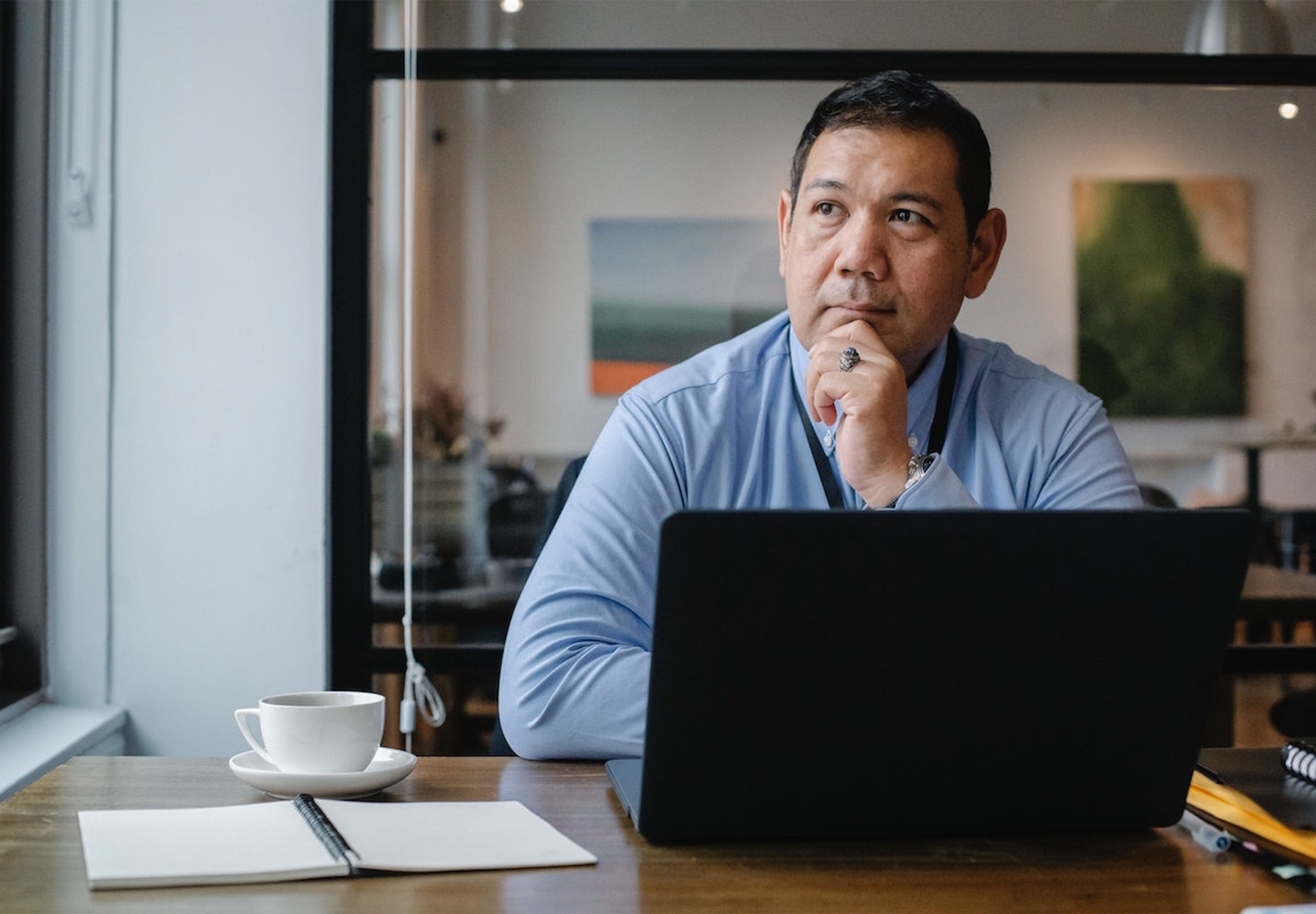 Man with an open laptop