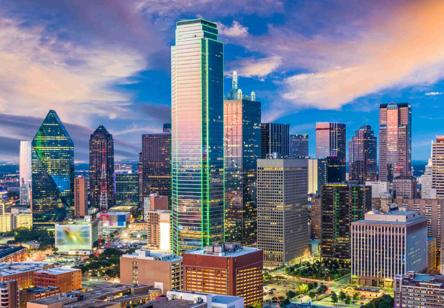 Tall buildings around each other