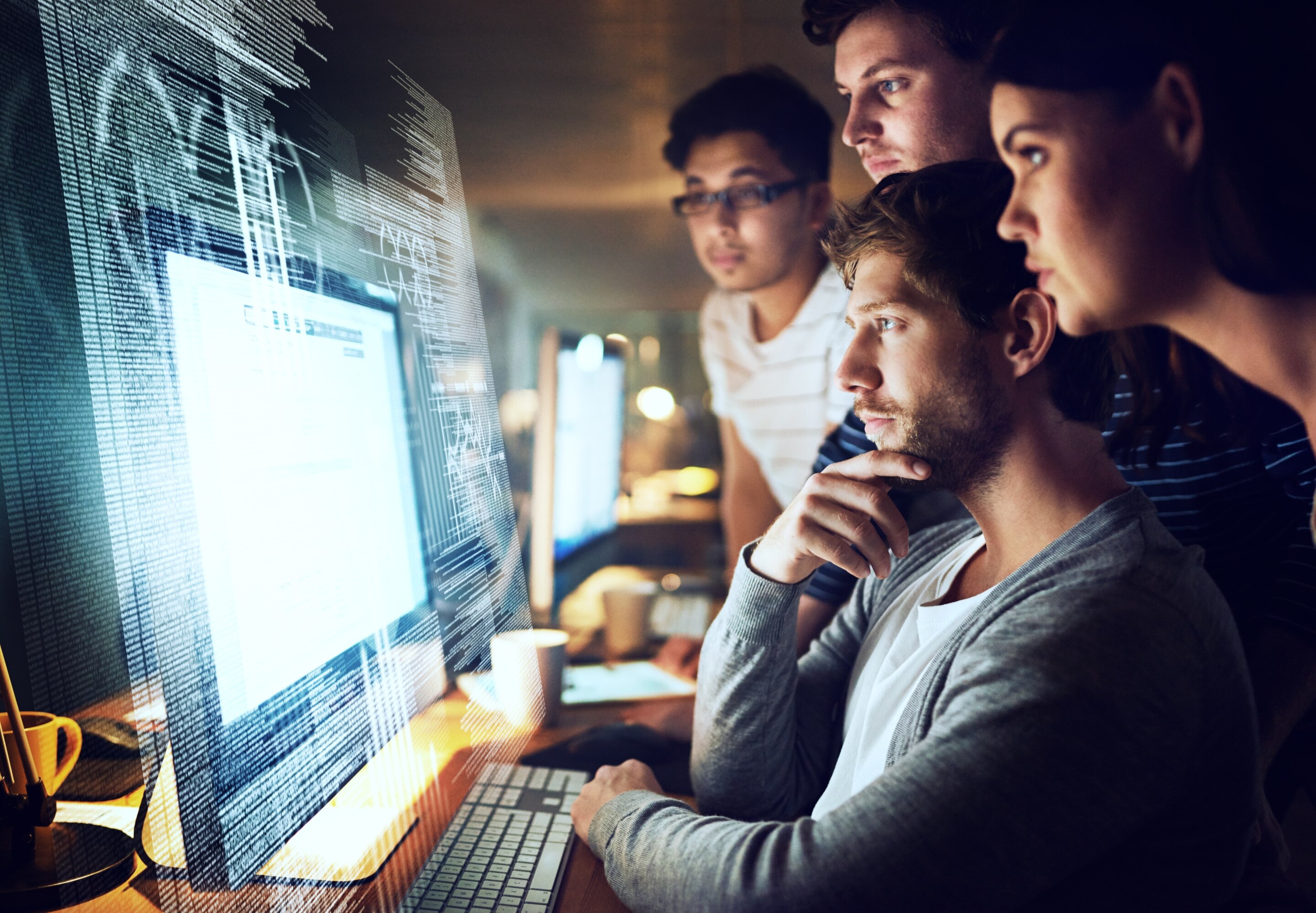 Team looking at the data protection screen