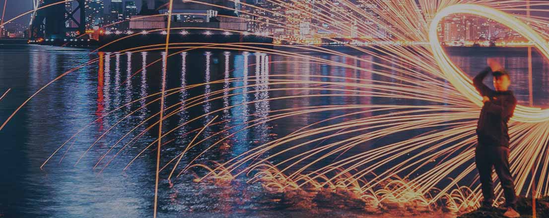 A person with surrounded by light via long exposure 