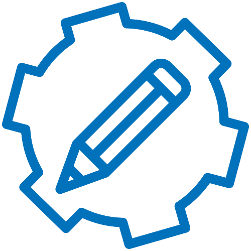 Icon of a pencil inside a cog